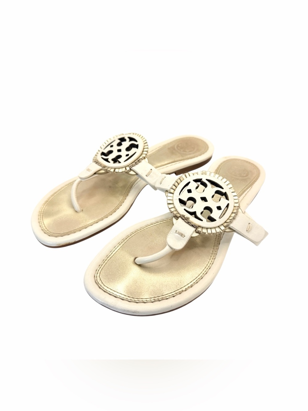 Tory Burch Miller Leather Logo Thong Sandals White/Cream Women’s Size 5.5M - Picture 2 of 5